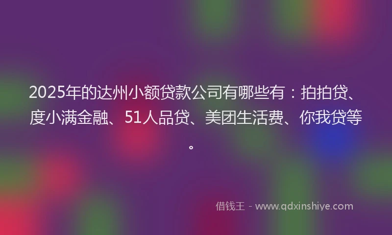 2025年的达州小额贷款公司有哪些有：拍拍贷、度小满金融、51人品贷、美团生活费、你我贷等。