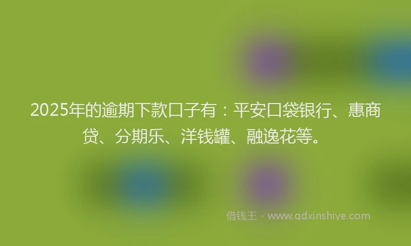 2025年的逾期下款口子有：平安口袋银行、惠商贷、分期乐、洋钱罐、融逸花等。
