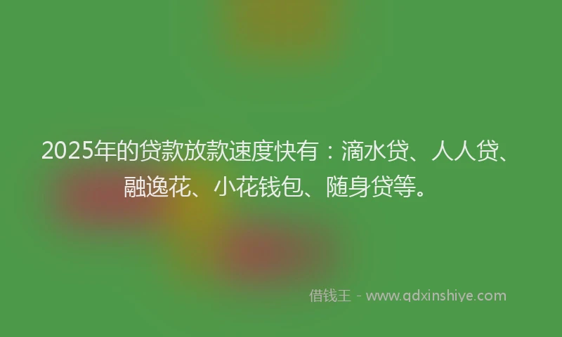 2025年的贷款放款速度快有：滴水贷、人人贷、融逸花、小花钱包、随身贷等。