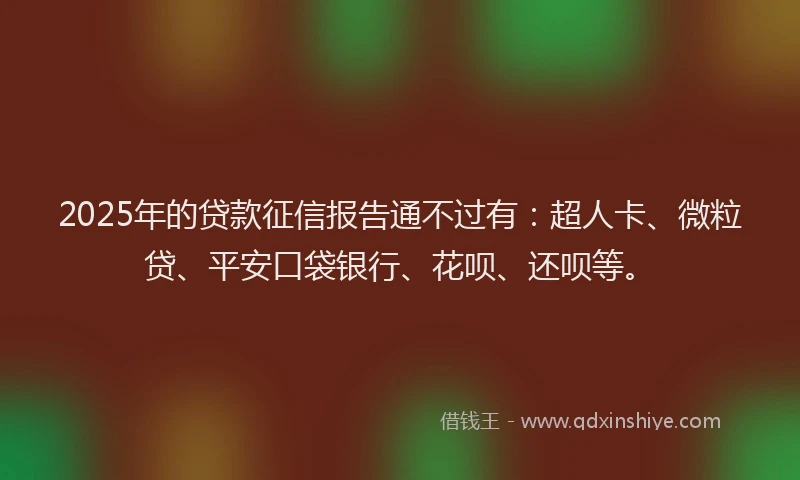 2025年的贷款征信报告通不过有：超人卡、微粒贷、平安口袋银行、花呗、还呗等。