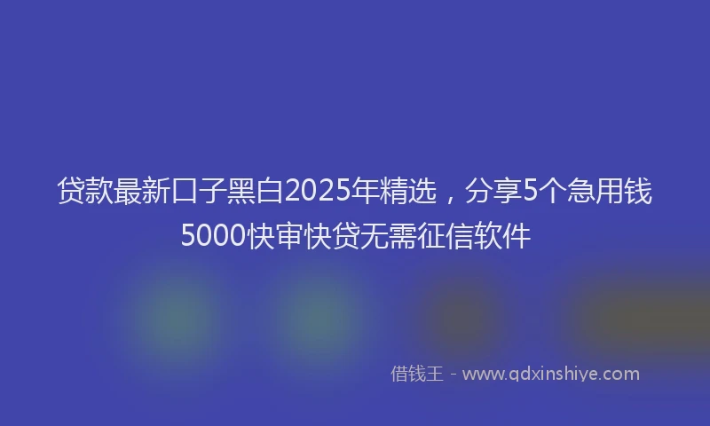 贷款最新口子黑白2025年精选，分享5个急用钱5000快审快贷无需征信软件