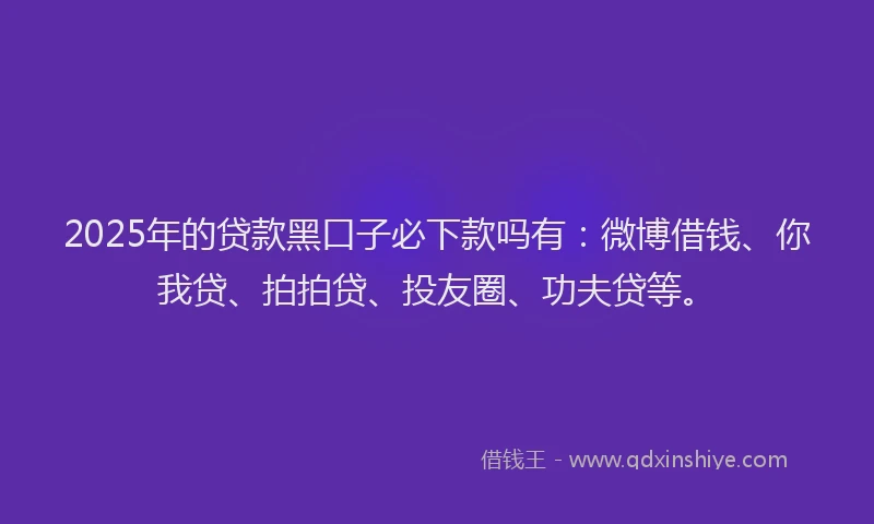 2025年的贷款黑口子必下款吗有：微博借钱、你我贷、拍拍贷、投友圈、功夫贷等。
