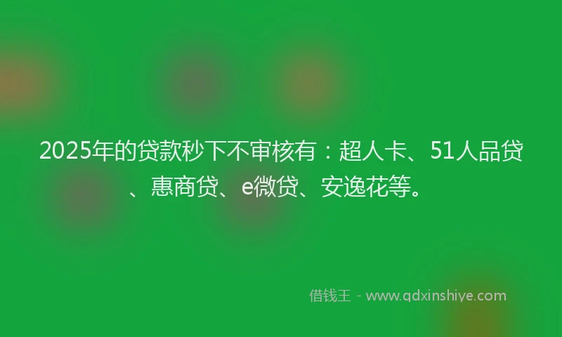 2025年的贷款秒下不审核有：超人卡、51人品贷、惠商贷、e微贷、安逸花等。