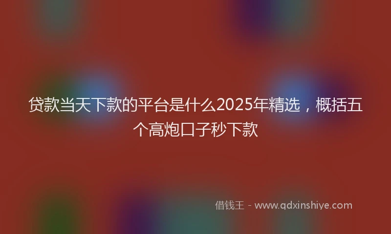 贷款当天下款的平台是什么2025年精选，概括五个高炮口子秒下款
