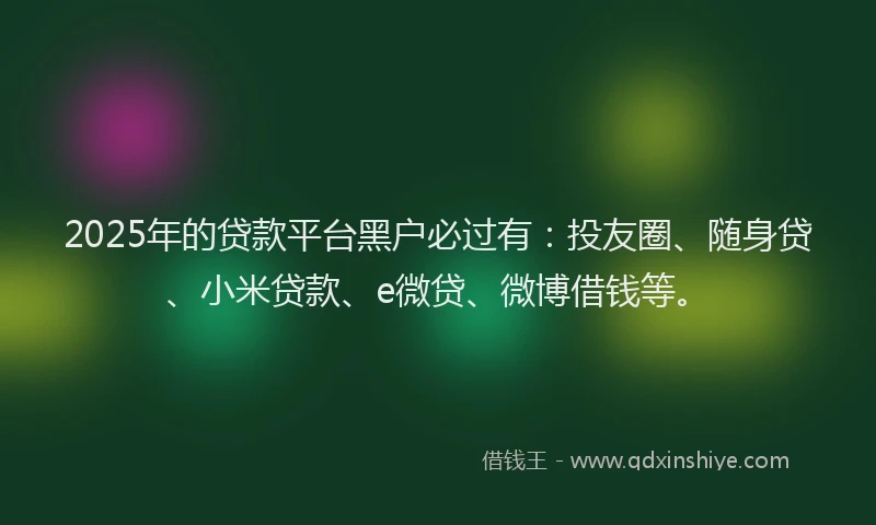 2025年的贷款平台黑户必过有：投友圈、随身贷、小米贷款、e微贷、微博借钱等。