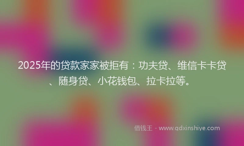 2025年的贷款家家被拒有：功夫贷、维信卡卡贷、随身贷、小花钱包、拉卡拉等。