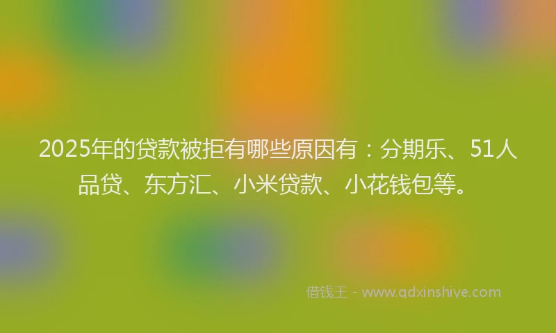 2025年的贷款被拒有哪些原因有：分期乐、51人品贷、东方汇、小米贷款、小花钱包等。