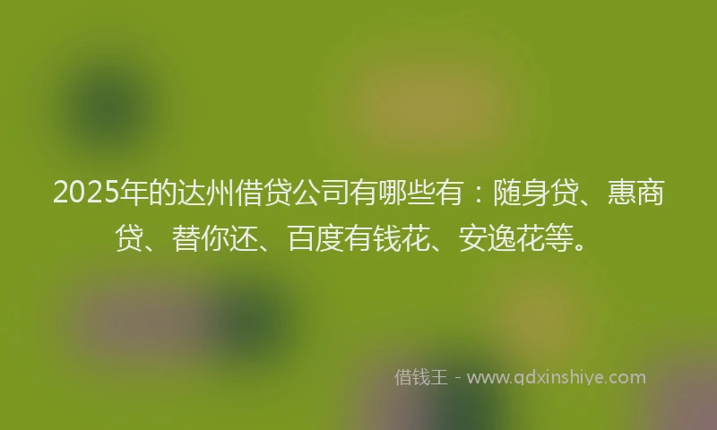 2025年的达州借贷公司有哪些有：随身贷、惠商贷、替你还、百度有钱花、安逸花等。