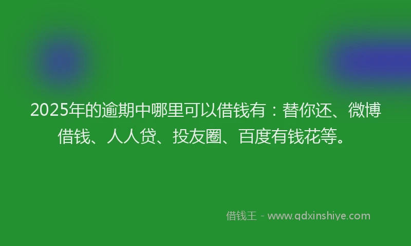 2025年的逾期中哪里可以借钱有：替你还、微博借钱、人人贷、投友圈、百度有钱花等。