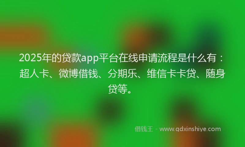 2025年的贷款app平台在线申请流程是什么有：超人卡、微博借钱、分期乐、维信卡卡贷、随身贷等。