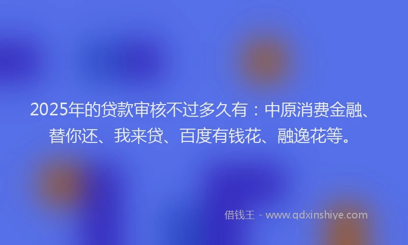 2025年的贷款审核不过多久有：中原消费金融、替你还、我来贷、百度有钱花、融逸花等。