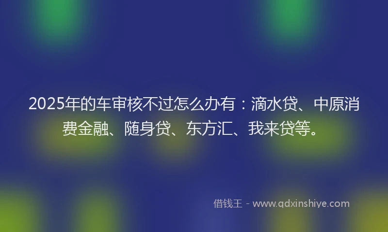 2025年的车审核不过怎么办有：滴水贷、中原消费金融、随身贷、东方汇、我来贷等。