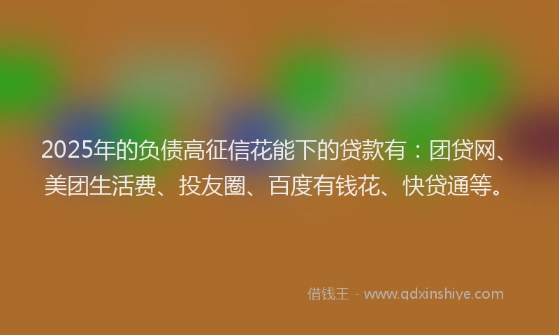 2025年的负债高征信花能下的贷款有：团贷网、美团生活费、投友圈、百度有钱花、快贷通等。