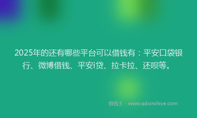 2025年的还有哪些平台可以借钱有：平安口袋银行、微博借钱、平安i贷、拉卡拉、还呗等。