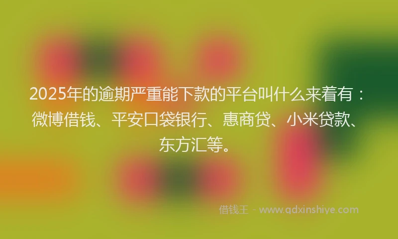 2025年的逾期严重能下款的平台叫什么来着有：微博借钱、平安口袋银行、惠商贷、小米贷款、东方汇等。