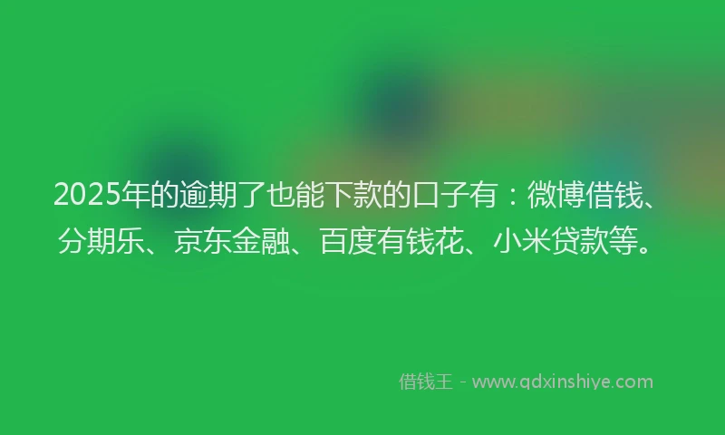 2025年的逾期了也能下款的口子有：微博借钱、分期乐、京东金融、百度有钱花、小米贷款等。