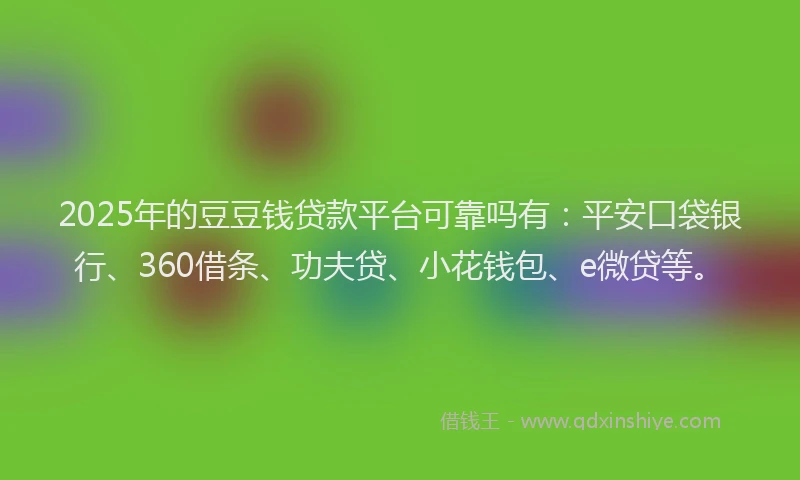 2025年的豆豆钱贷款平台可靠吗有：平安口袋银行、360借条、功夫贷、小花钱包、e微贷等。