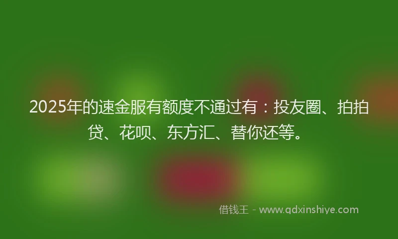 2025年的速金服有额度不通过有：投友圈、拍拍贷、花呗、东方汇、替你还等。