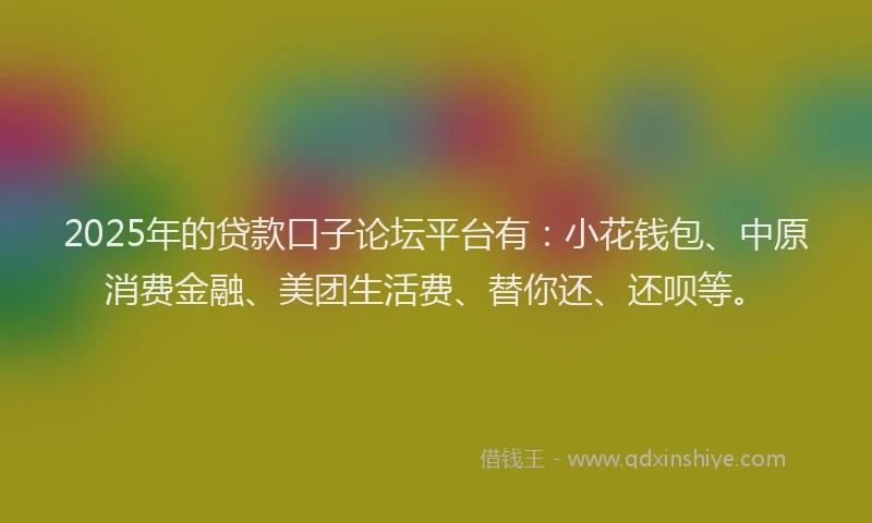 2025年的贷款口子论坛平台有：小花钱包、中原消费金融、美团生活费、替你还、还呗等。
