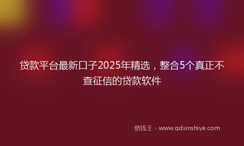 贷款平台最新口子2025年精选，整合5个真正不查征信的贷款软件