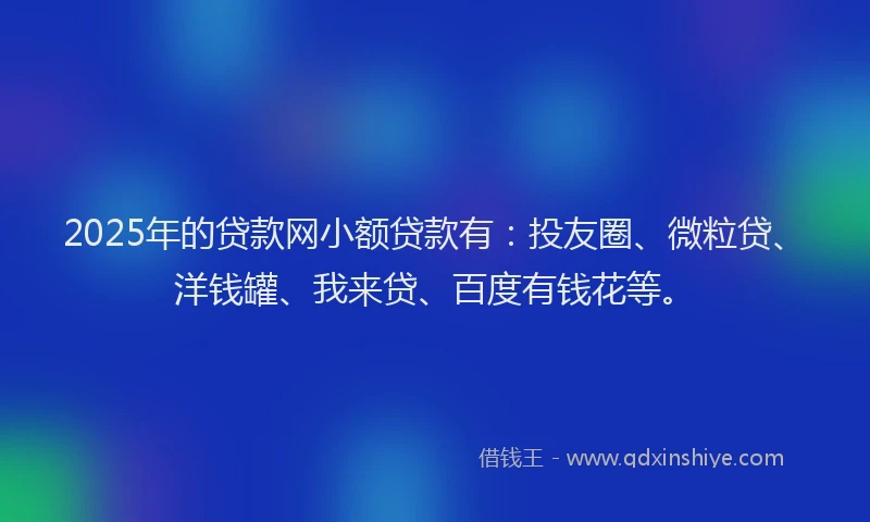 2025年的贷款网小额贷款有：投友圈、微粒贷、洋钱罐、我来贷、百度有钱花等。