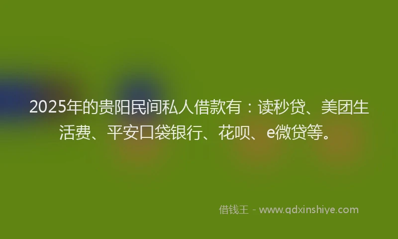 2025年的贵阳民间私人借款有：读秒贷、美团生活费、平安口袋银行、花呗、e微贷等。