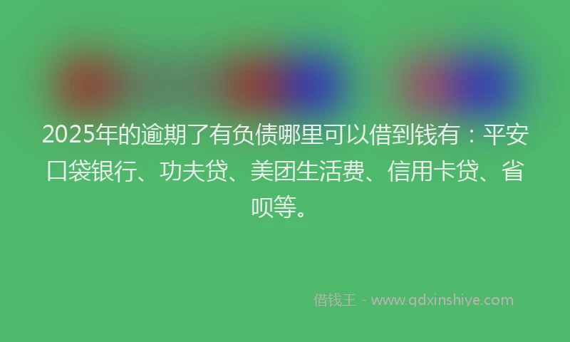 2025年的逾期了有负债哪里可以借到钱有：平安口袋银行、功夫贷、美团生活费、信用卡贷、省呗等。