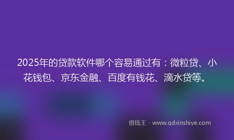 2025年的贷款软件哪个容易通过有：微粒贷、小花钱包、京东金融、百度有钱花、滴水贷等。