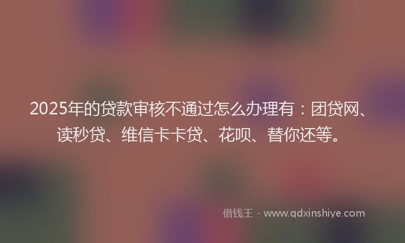 2025年的贷款审核不通过怎么办理有：团贷网、读秒贷、维信卡卡贷、花呗、替你还等。