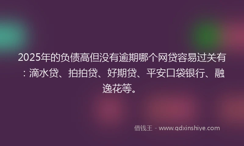 2025年的负债高但没有逾期哪个网贷容易过关有：滴水贷、拍拍贷、好期贷、平安口袋银行、融逸花等。