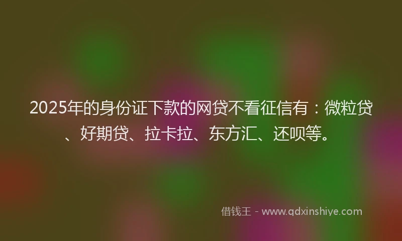 2025年的身份证下款的网贷不看征信有：微粒贷、好期贷、拉卡拉、东方汇、还呗等。