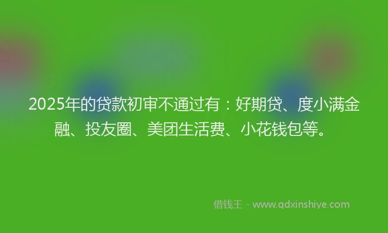 2025年的贷款初审不通过有：好期贷、度小满金融、投友圈、美团生活费、小花钱包等。