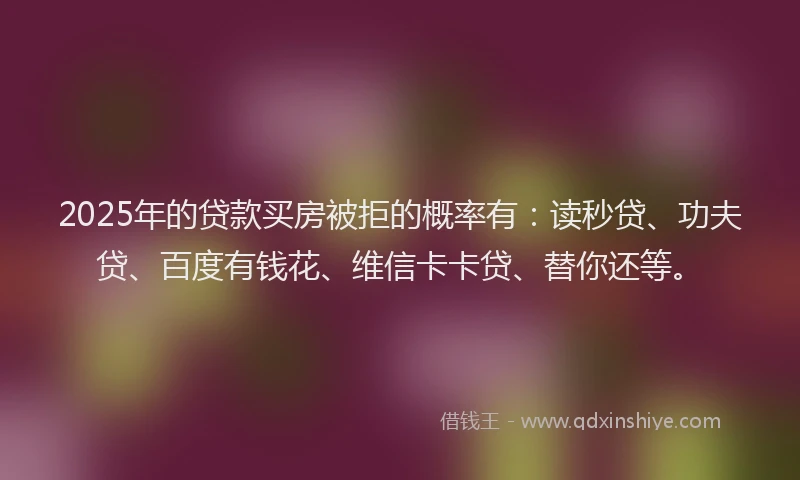 2025年的贷款买房被拒的概率有：读秒贷、功夫贷、百度有钱花、维信卡卡贷、替你还等。
