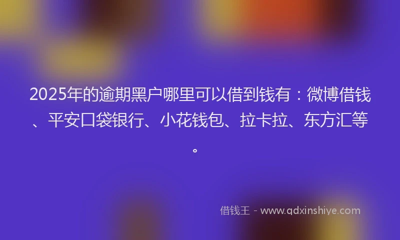 2025年的逾期黑户哪里可以借到钱有：微博借钱、平安口袋银行、小花钱包、拉卡拉、东方汇等。