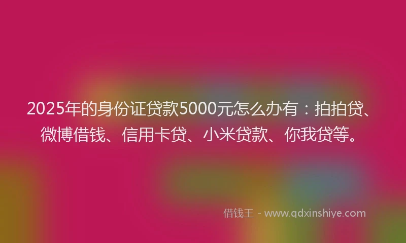 2025年的身份证贷款5000元怎么办有：拍拍贷、微博借钱、信用卡贷、小米贷款、你我贷等。