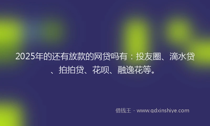 2025年的还有放款的网贷吗有：投友圈、滴水贷、拍拍贷、花呗、融逸花等。