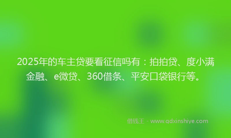 2025年的车主贷要看征信吗有：拍拍贷、度小满金融、e微贷、360借条、平安口袋银行等。