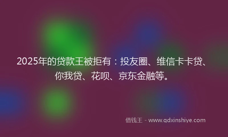 2025年的贷款王被拒有：投友圈、维信卡卡贷、你我贷、花呗、京东金融等。