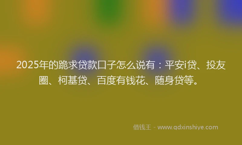 2025年的跪求贷款口子怎么说有：平安i贷、投友圈、柯基贷、百度有钱花、随身贷等。