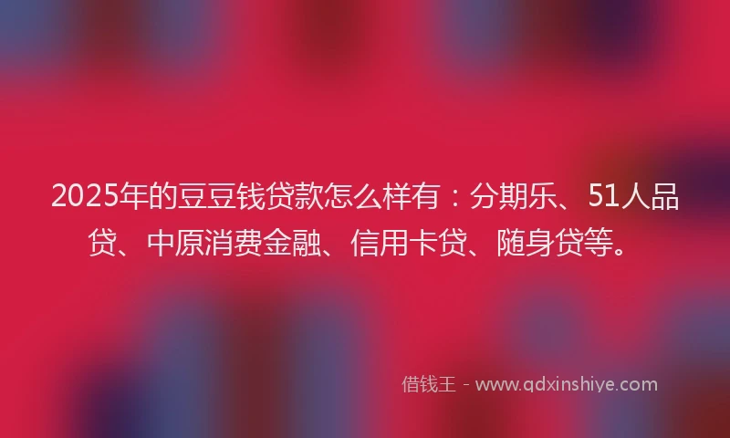 2025年的豆豆钱贷款怎么样有：分期乐、51人品贷、中原消费金融、信用卡贷、随身贷等。