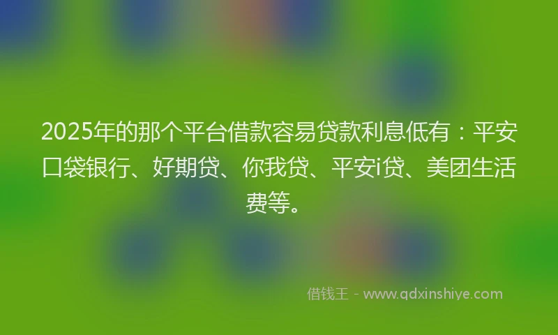2025年的那个平台借款容易贷款利息低有：平安口袋银行、好期贷、你我贷、平安i贷、美团生活费等。