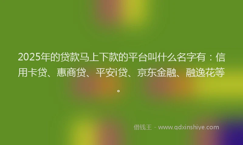 2025年的贷款马上下款的平台叫什么名字有：信用卡贷、惠商贷、平安i贷、京东金融、融逸花等。