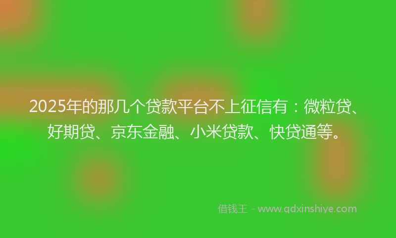 2025年的那几个贷款平台不上征信有：微粒贷、好期贷、京东金融、小米贷款、快贷通等。