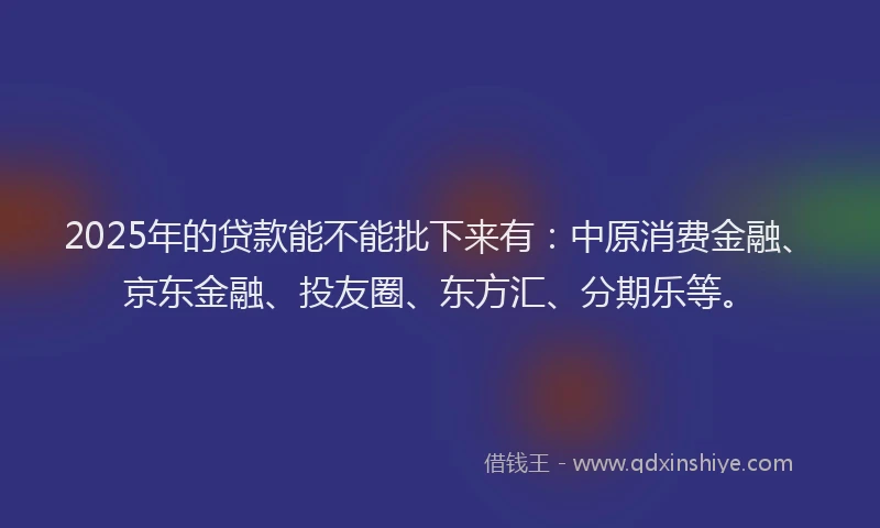 2025年的贷款能不能批下来有：中原消费金融、京东金融、投友圈、东方汇、分期乐等。