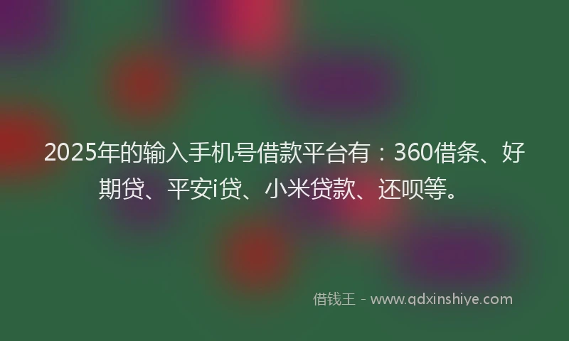 2025年的输入手机号借款平台有：360借条、好期贷、平安i贷、小米贷款、还呗等。