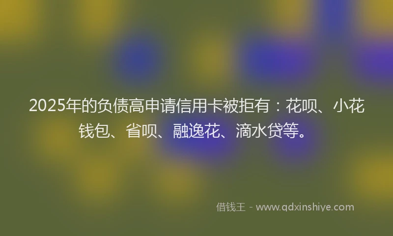 2025年的负债高申请信用卡被拒有：花呗、小花钱包、省呗、融逸花、滴水贷等。