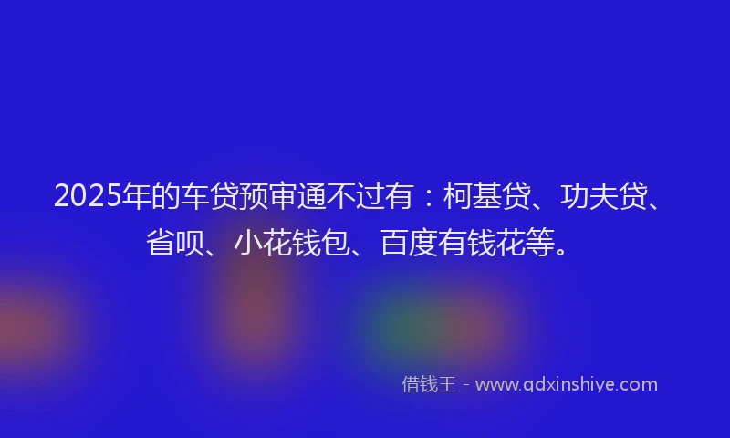 2025年的车贷预审通不过有：柯基贷、功夫贷、省呗、小花钱包、百度有钱花等。