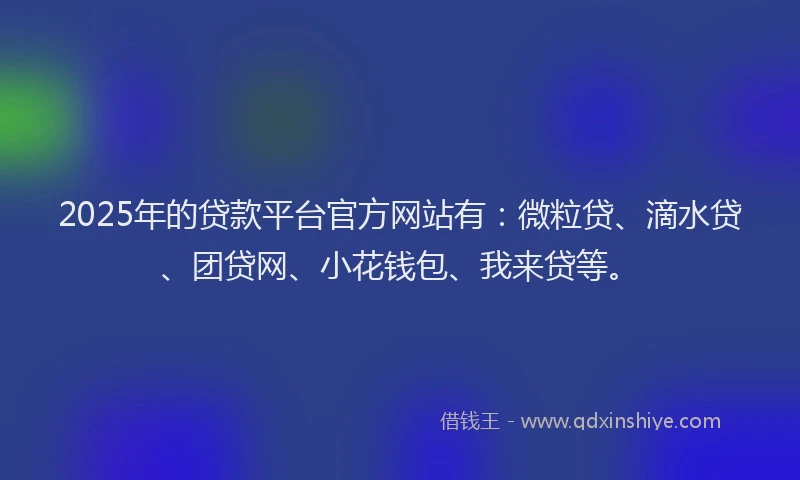 2025年的贷款平台官方网站有：微粒贷、滴水贷、团贷网、小花钱包、我来贷等。