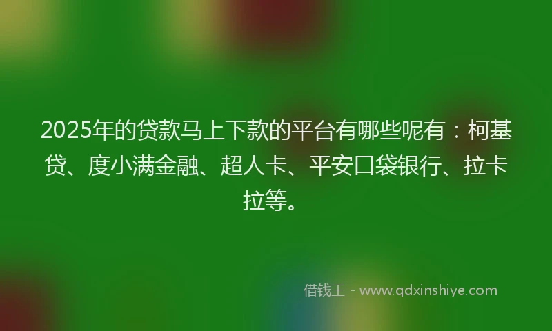 2025年的贷款马上下款的平台有哪些呢有：柯基贷、度小满金融、超人卡、平安口袋银行、拉卡拉等。