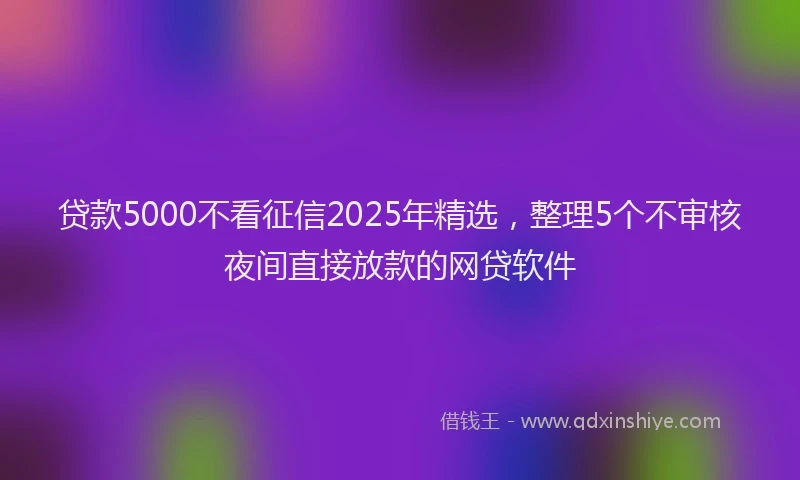 贷款5000不看征信2025年精选，整理5个不审核夜间直接放款的网贷软件